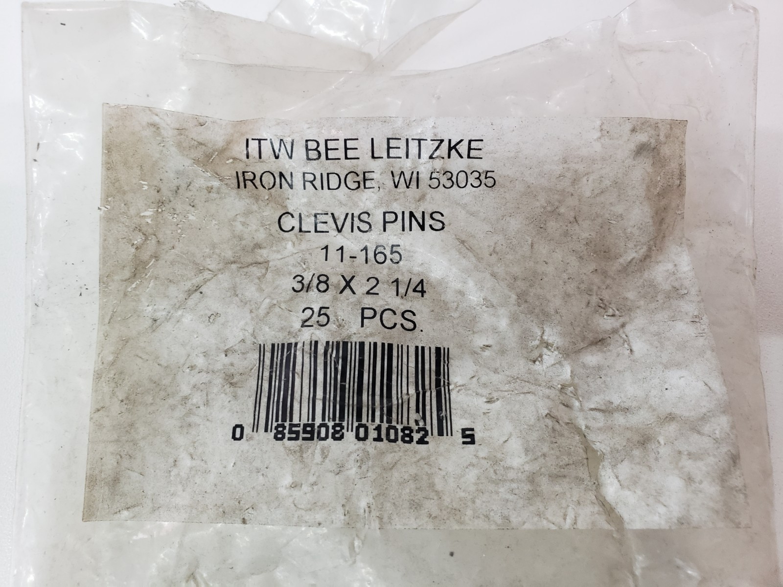 Pack of 25 – UNUSED – ITW BEE LEITZKE 11-165 Clevis Pins 3/8 x 2-1/4