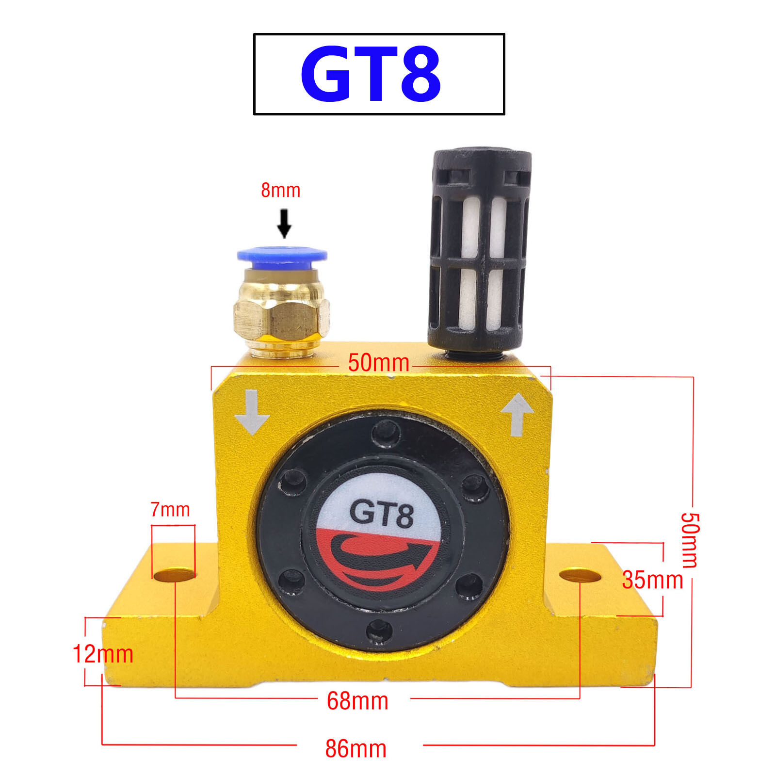 GT08 1/8” Pneumatic Turbine Vibrators Silent Golden Industrial Vibrator