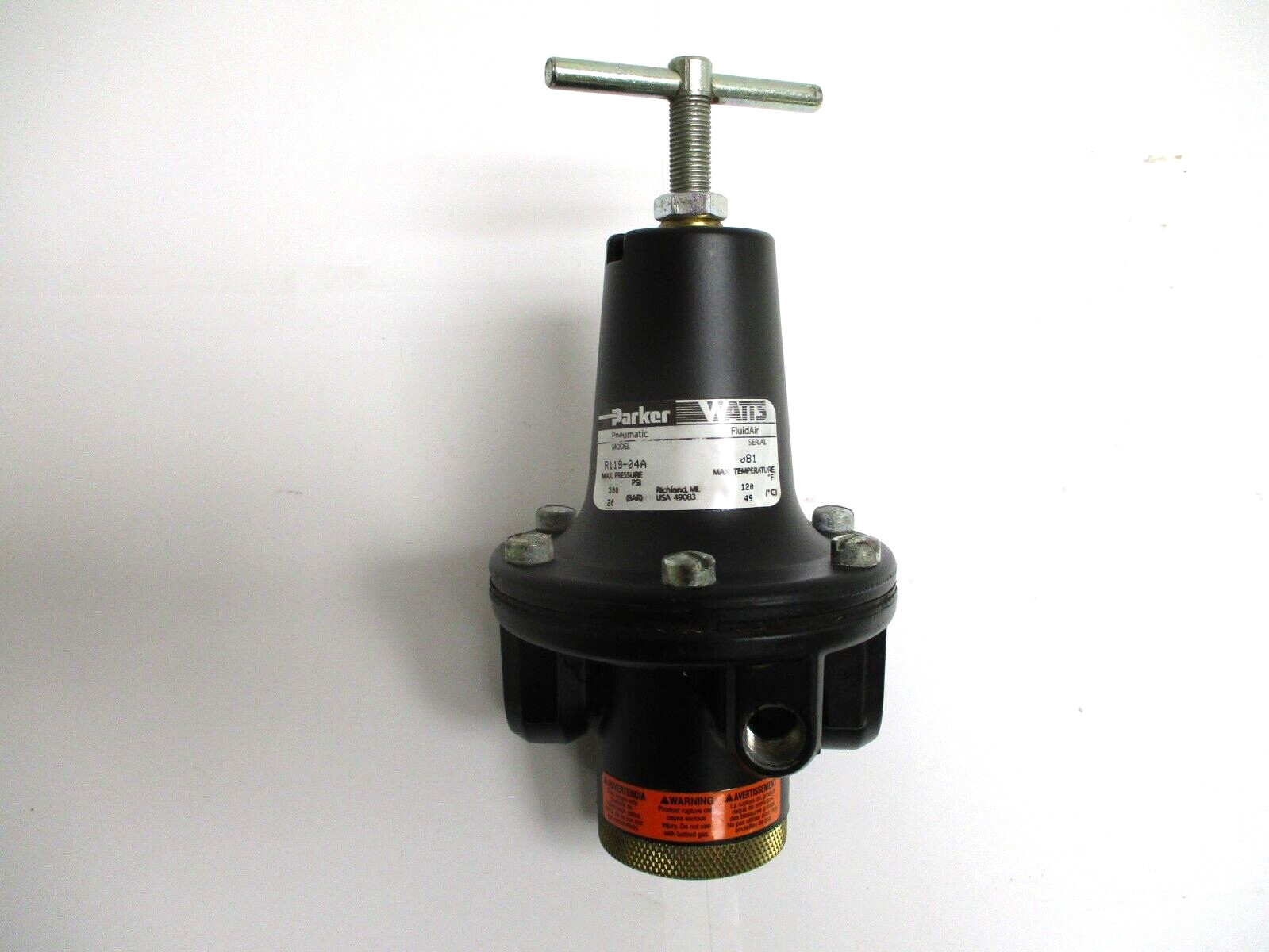 PARKER WATTS , PNEUMATIC REGULATOR , R119-04A , 300 PSI , 1/2″ x 1/4″ FNPT