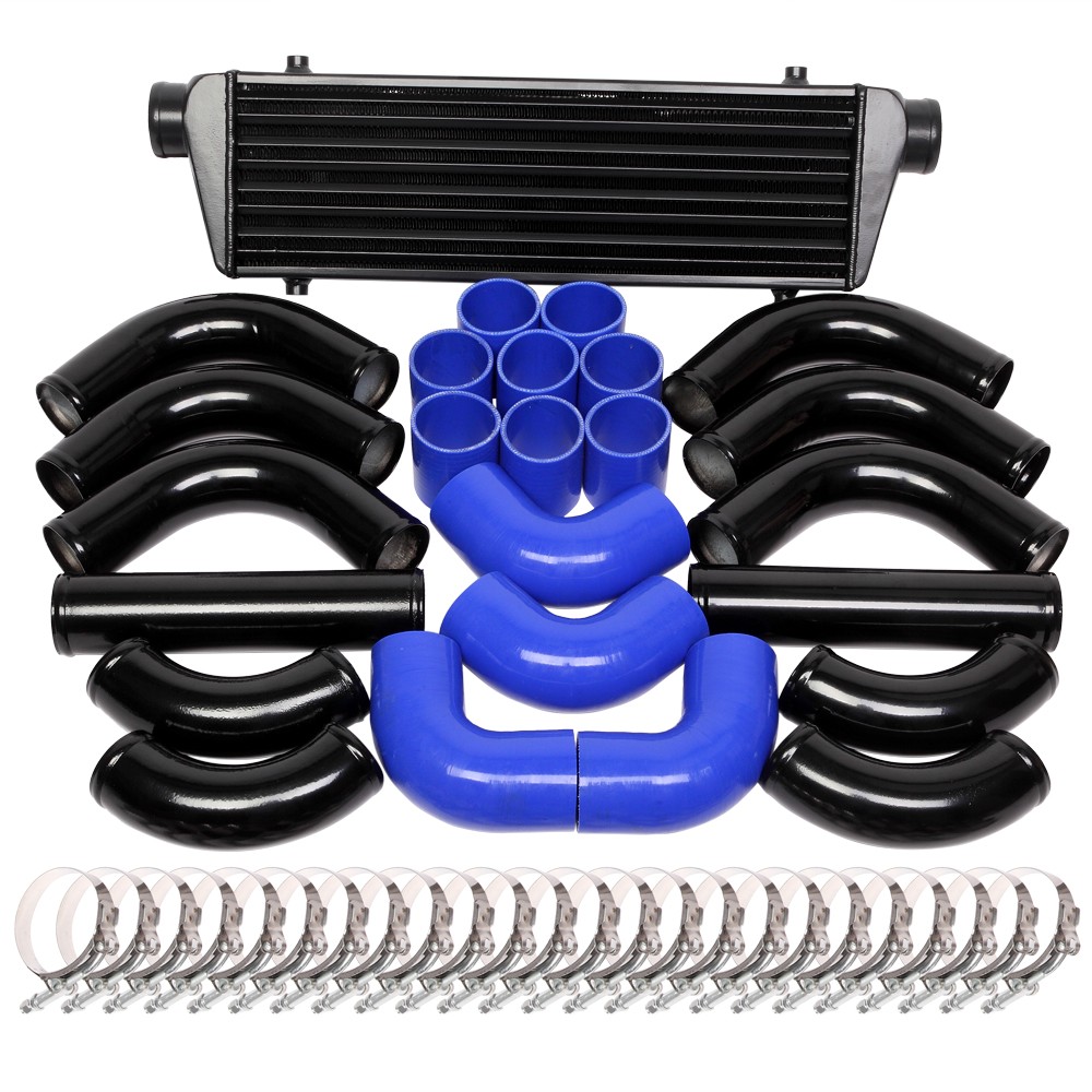 Universal 12 pcs 2.5′ Blue Coupler+ Black Piping+ Intercooler Kit+T-Bolt Clamps