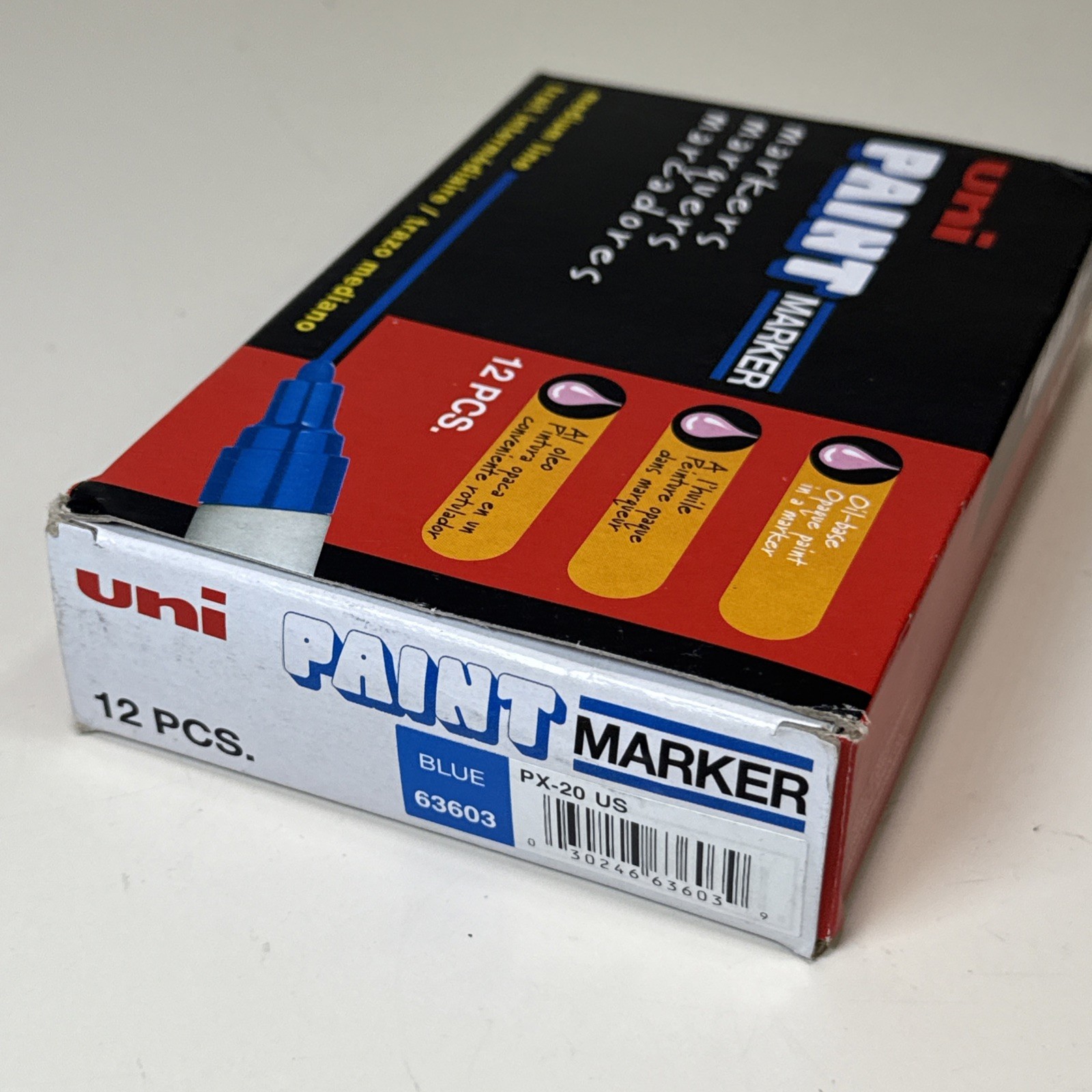 Uni-Paint 63603 Permanent Marker, Medium Tip, Blue Color Family, Paint, 12 Pk