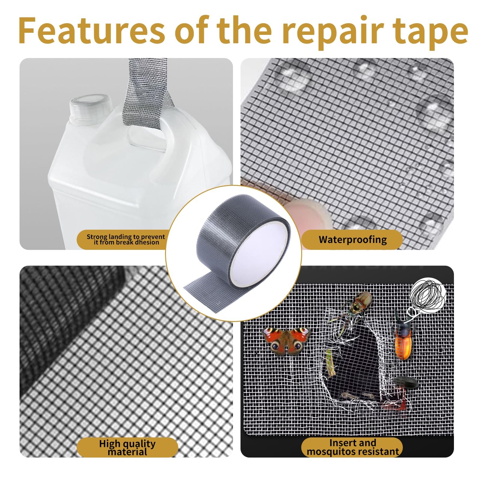 Window Screen Repair Kit 16.5FT 3-Layer Strong Adhesive & Large, Grey
