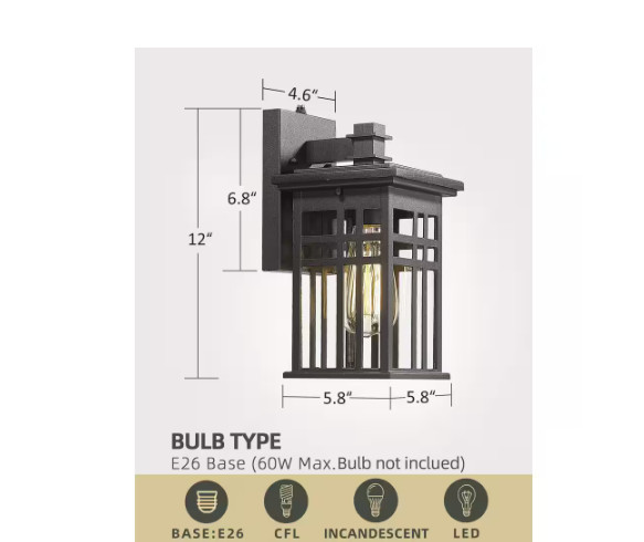 JAZAVA Black Dusk to Dawn Outdoor Hardwired Wall Lantern Sconce 2 PK