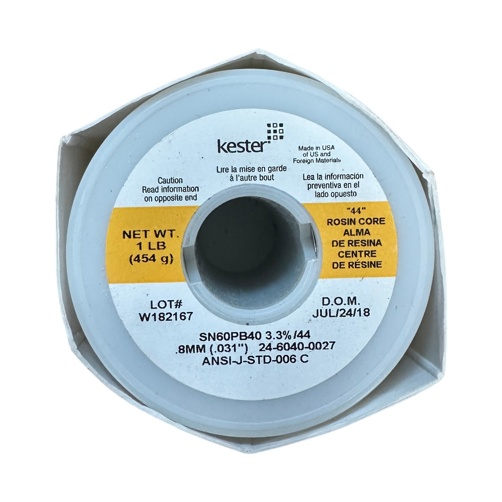Kester 44 Rosin Core Solder SN60PB40 60/40 0.8mm .031″ 1 lb Spool 24-6040-0027