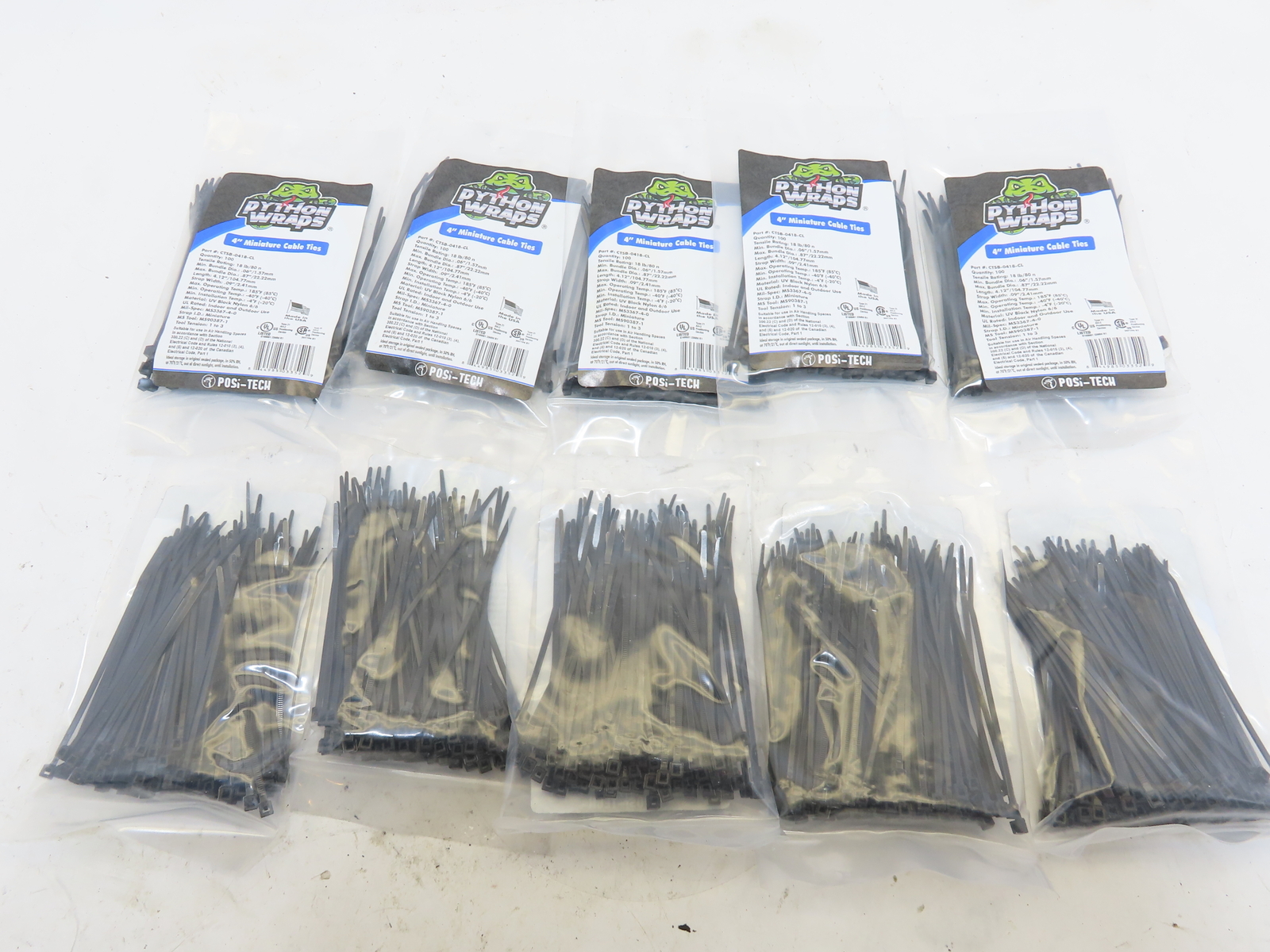 Python Wraps 1000 4″ BLACK WIRE CABLE 18 LB ZIP TIES NYLON TIE WRAPS Made in USA