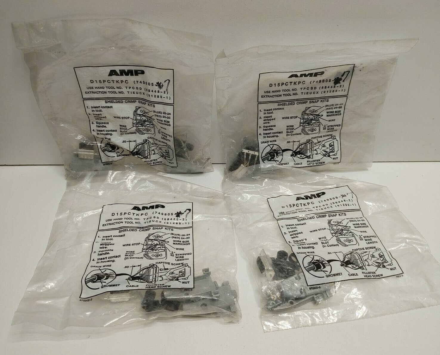 LOT OF 4 NEW OLD STOCK! AMP SHIELDED CRIMP SNAP KITS 749805-7 D15PCTKPC