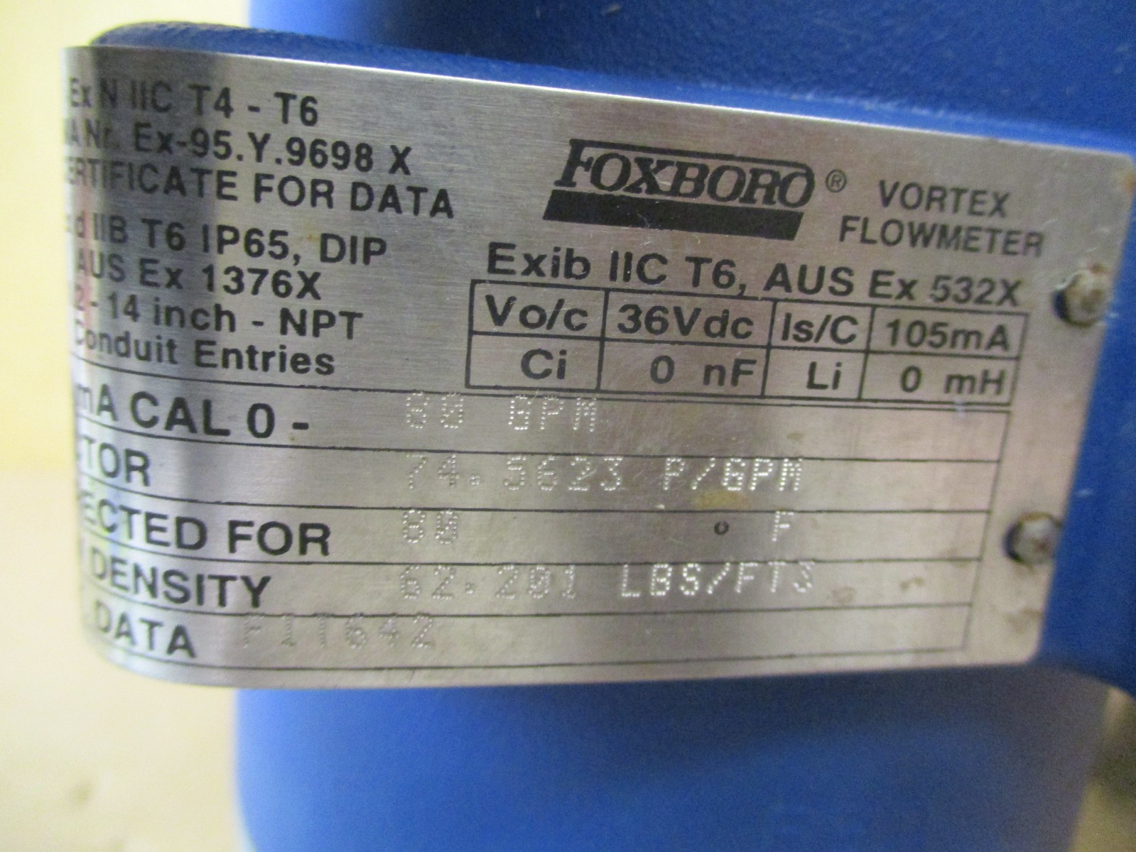 Foxboro Vortex Flowmeter 83 W-A1HS1SSTAA-N 10.5-50VDC MWP@100F 1500PSI 52859PRX