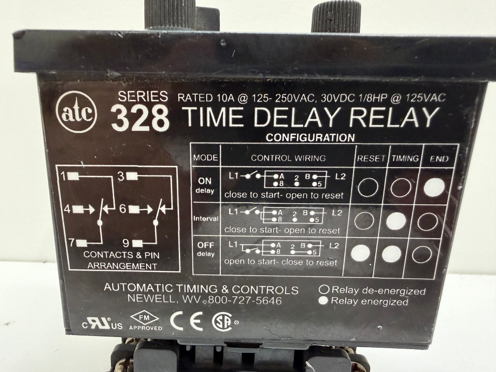GOOD USED! ATC 10A 125-250V TIME DELAY RELAY 328D-200F-10-XX