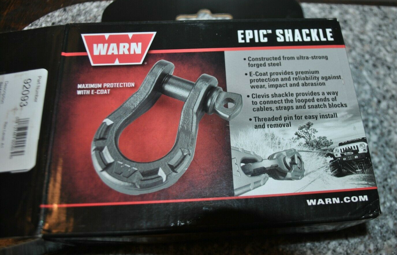 WARN 92093 Epic 3/4″ Steel Winch D-Ring Shackle with 7/8″ Pin: 9 Ton (18,000 Lb)