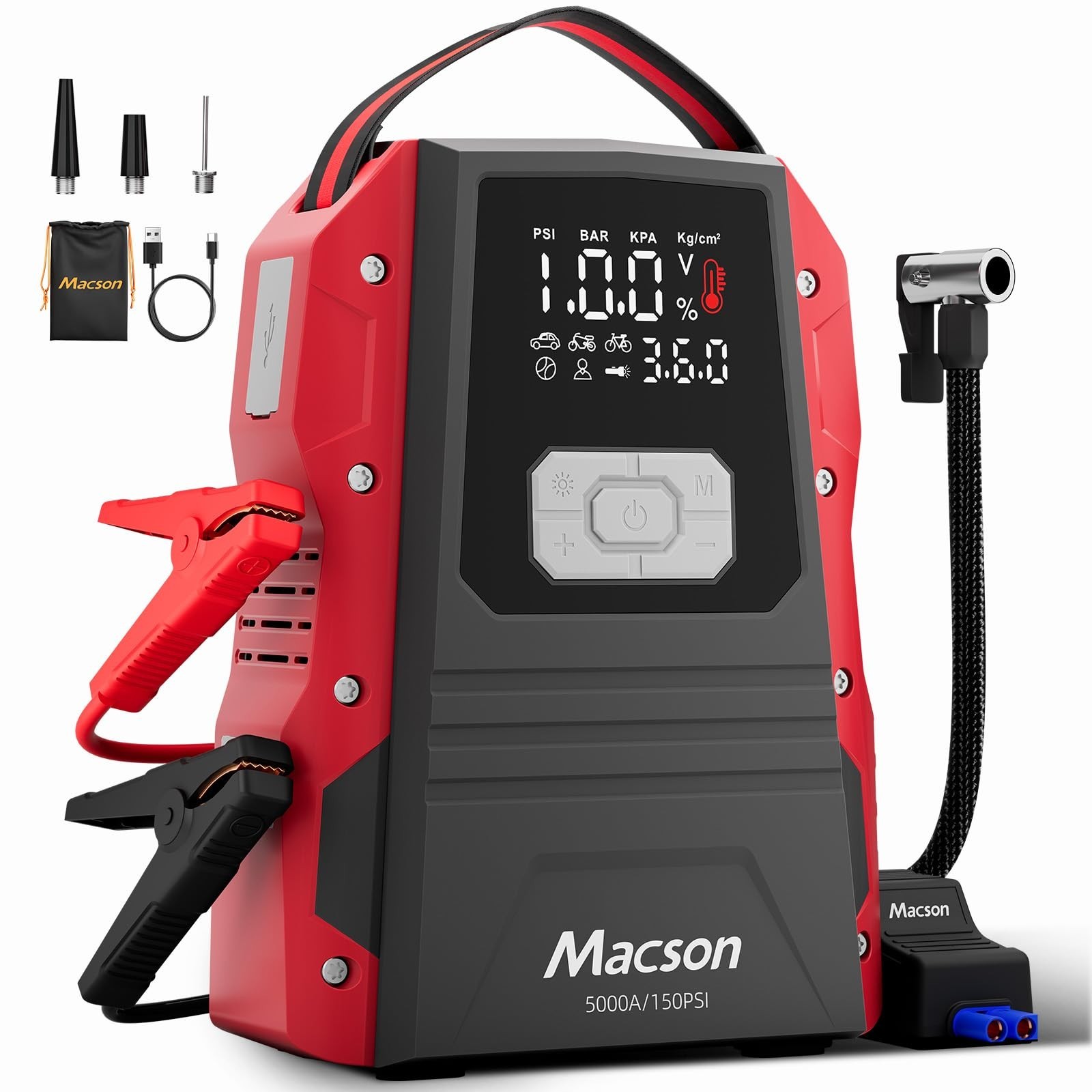 5000A Jump Starter with Air Compressor – Portable 12V Jump Box Battery Pack f…