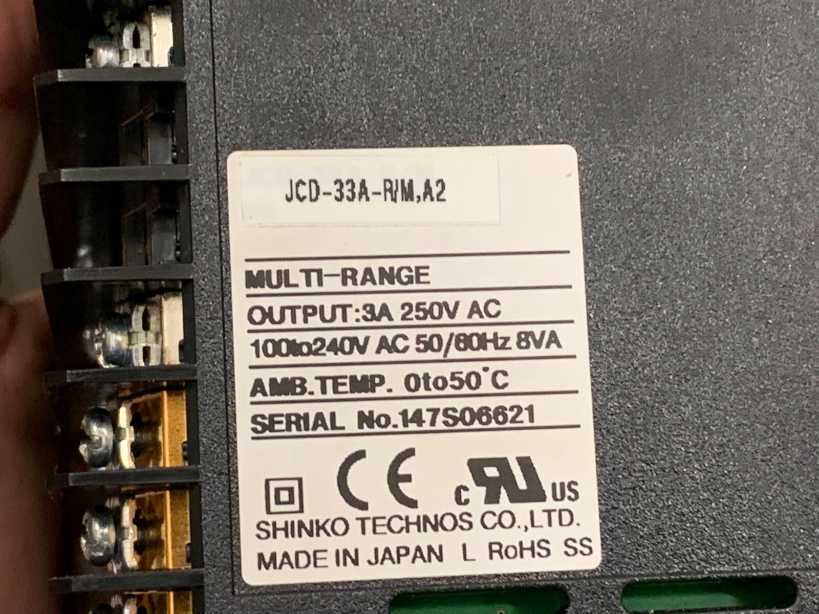 Shinko Digital Indicating Limit Controller 100-240VAC 50/60Hz P/N JCD-33A-R/M A2