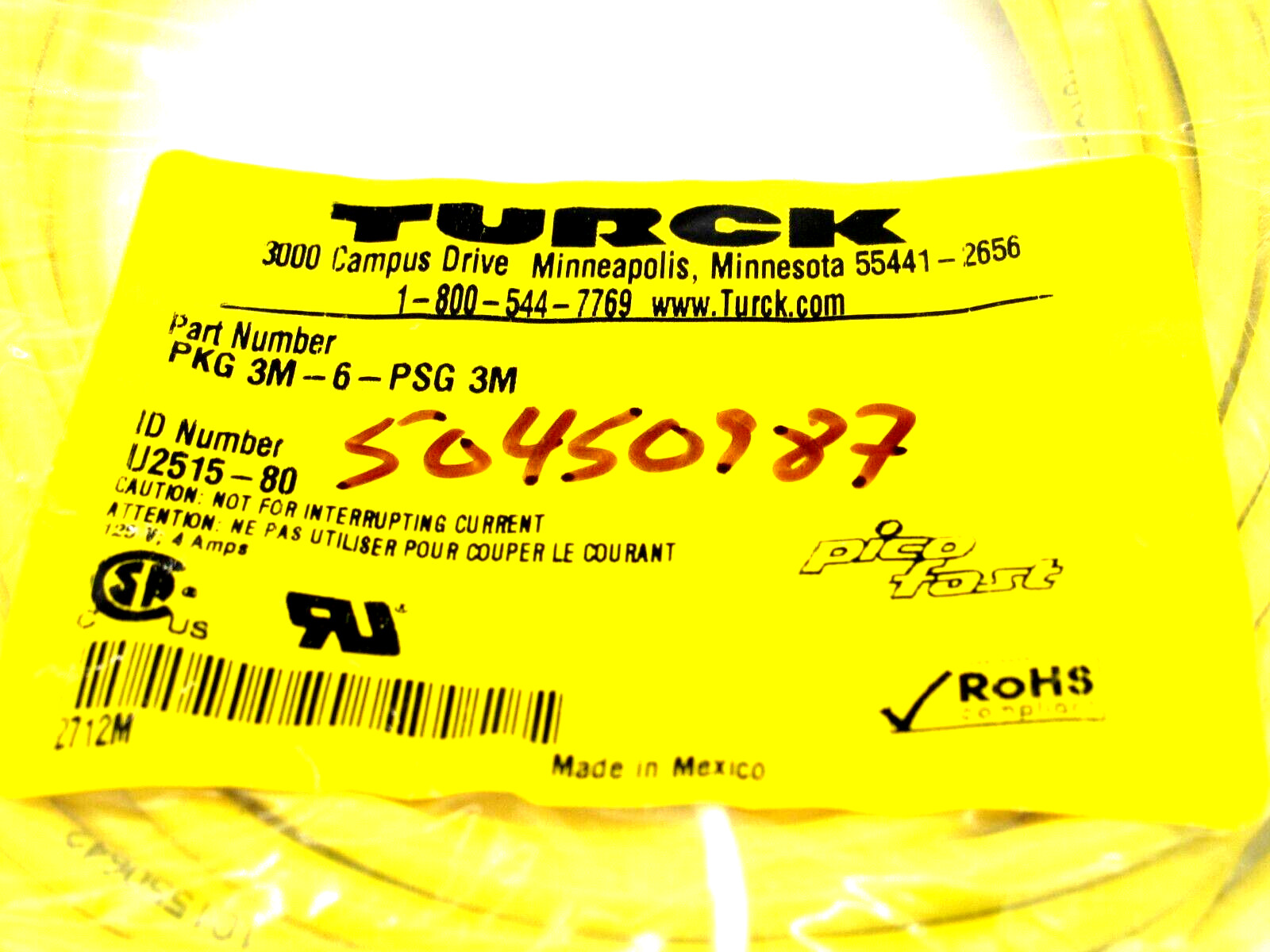 NEW TURCK PKG 3M-6-PSG 3M CORDSET U2515-80 PKG3M6PSG3M