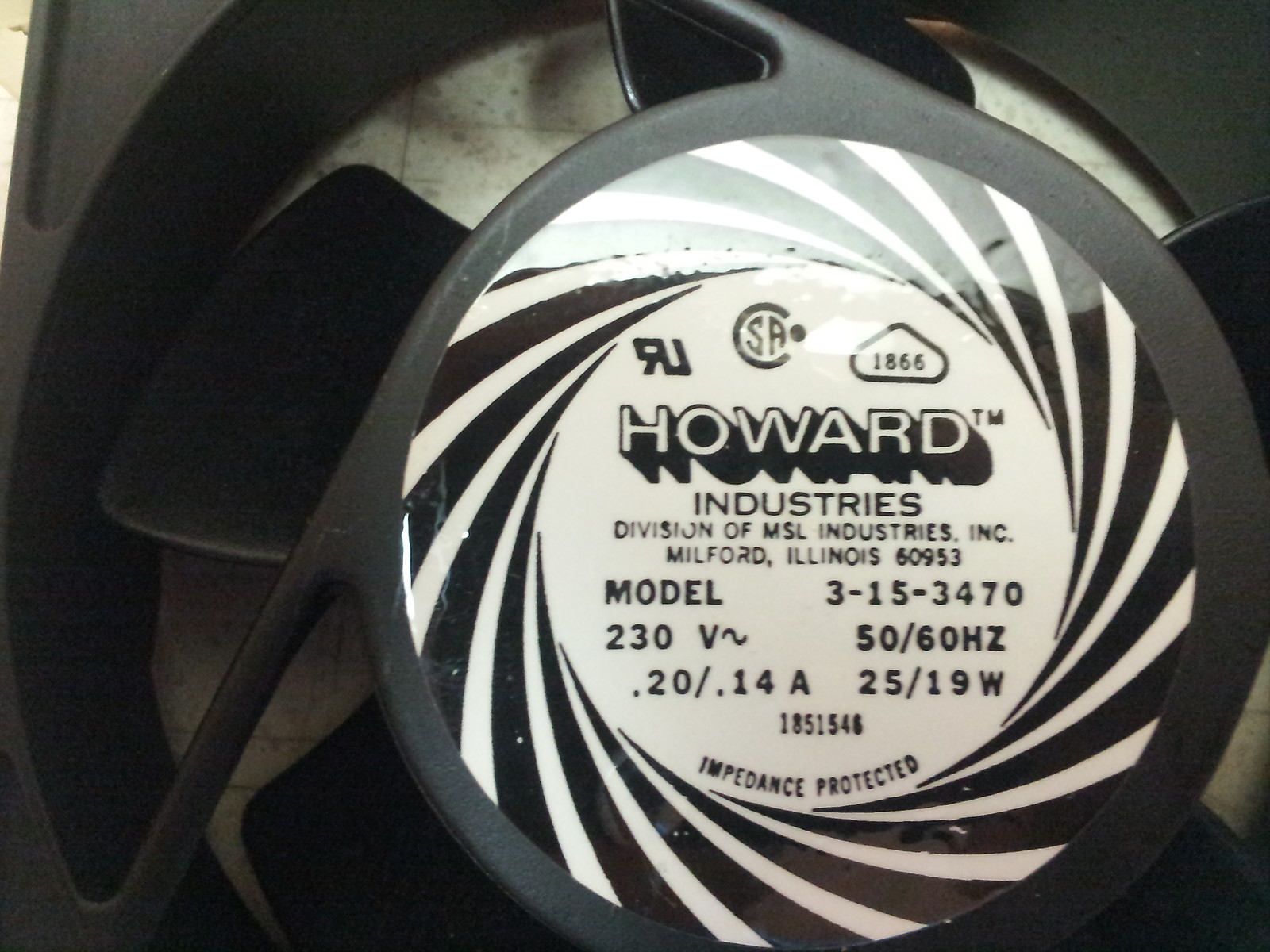 NOS Howard Fan Assembly 3-15-3470 230V 50/60Hz 25/19W .20/.14A 1644045 IBM