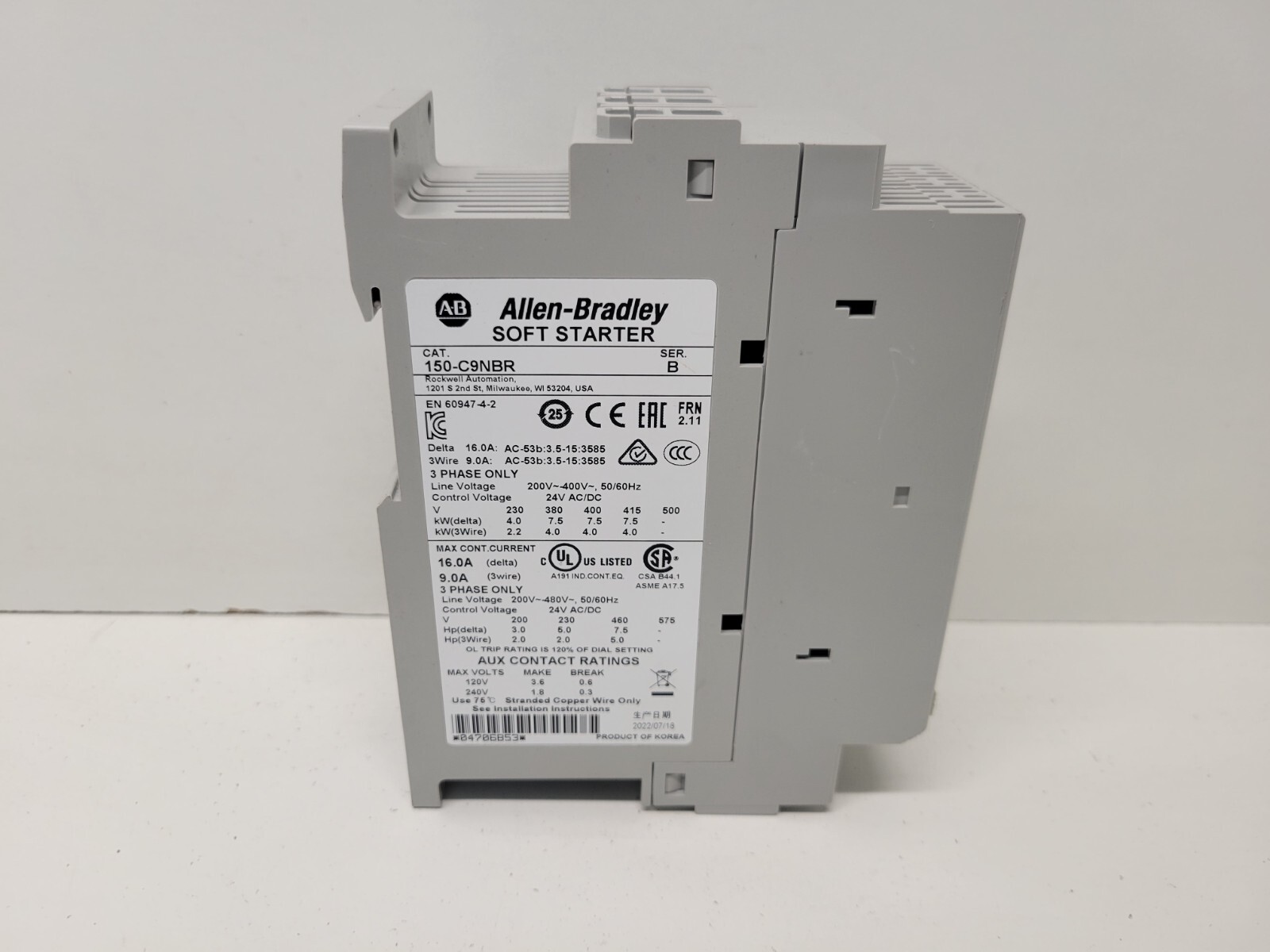 GOOD USED! ALLEN-BRADLEY SMC-3 3-9A SOFT STARTER 150-C9NBR