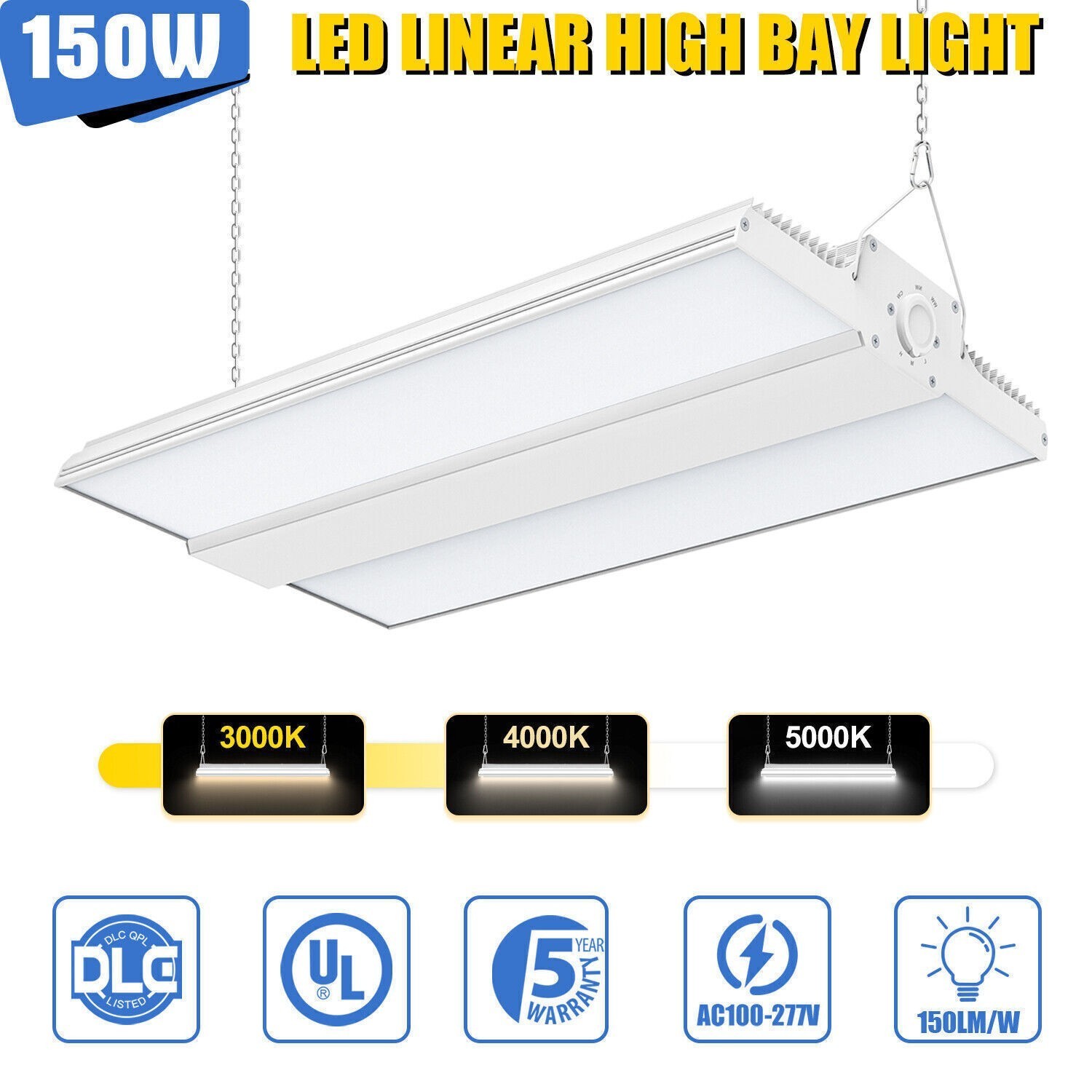 LED Linear High Bay Light 150W 22,500LM Adjustable Hanging Warehouse Shop Light