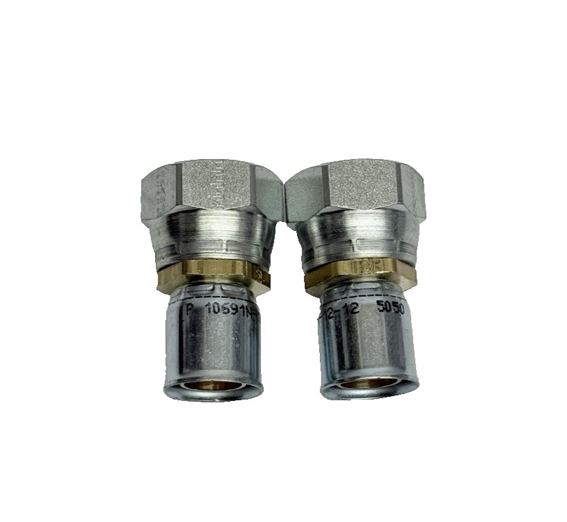 Lot Of 2, Parker 10691N-12-12 Female Swivel Adapter 3/4JIC X 3/4Hose Brass/Steel