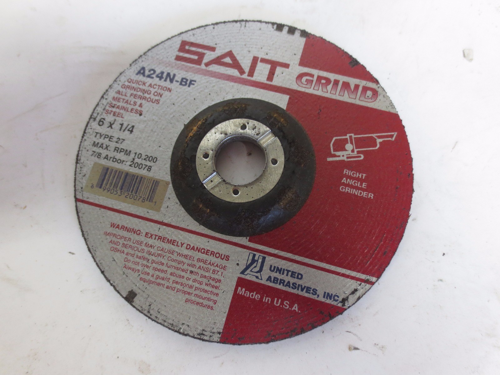 SAIT A24N-BF – 6 x 1/4 TYPE 27 DEPRESSED CENTER GRINDING WHEEL – NEW SURPLUS