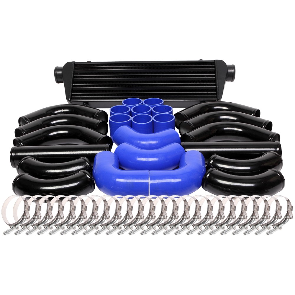Universal 12 pcs 2.5′ Blue Coupler+ Black Piping+ Intercooler Kit+T-Bolt Clamps