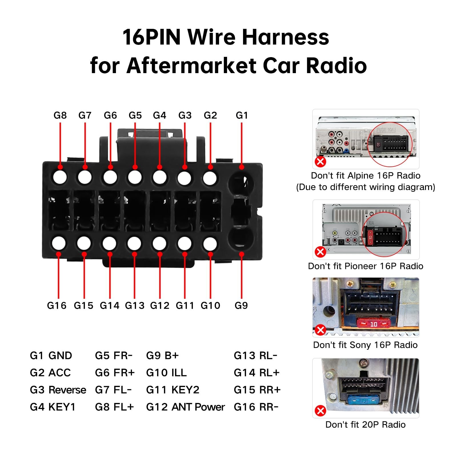 16PIN Car Radio Wiring Harness for Honda CR-V 2013-2014 2.4L, Aftermarket Ste…