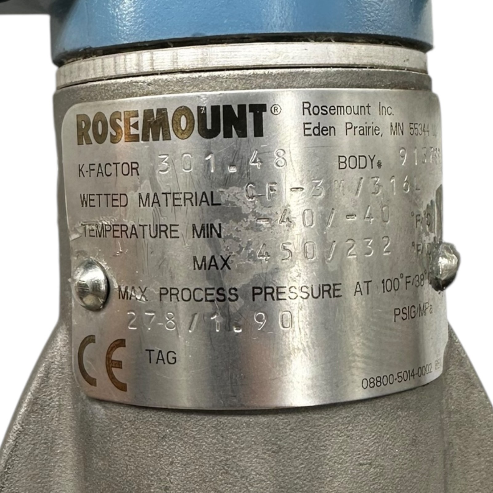 Rosemount 8800DF010SA1N1D1E1Q8PDYG Vortex Flow Meter Flange