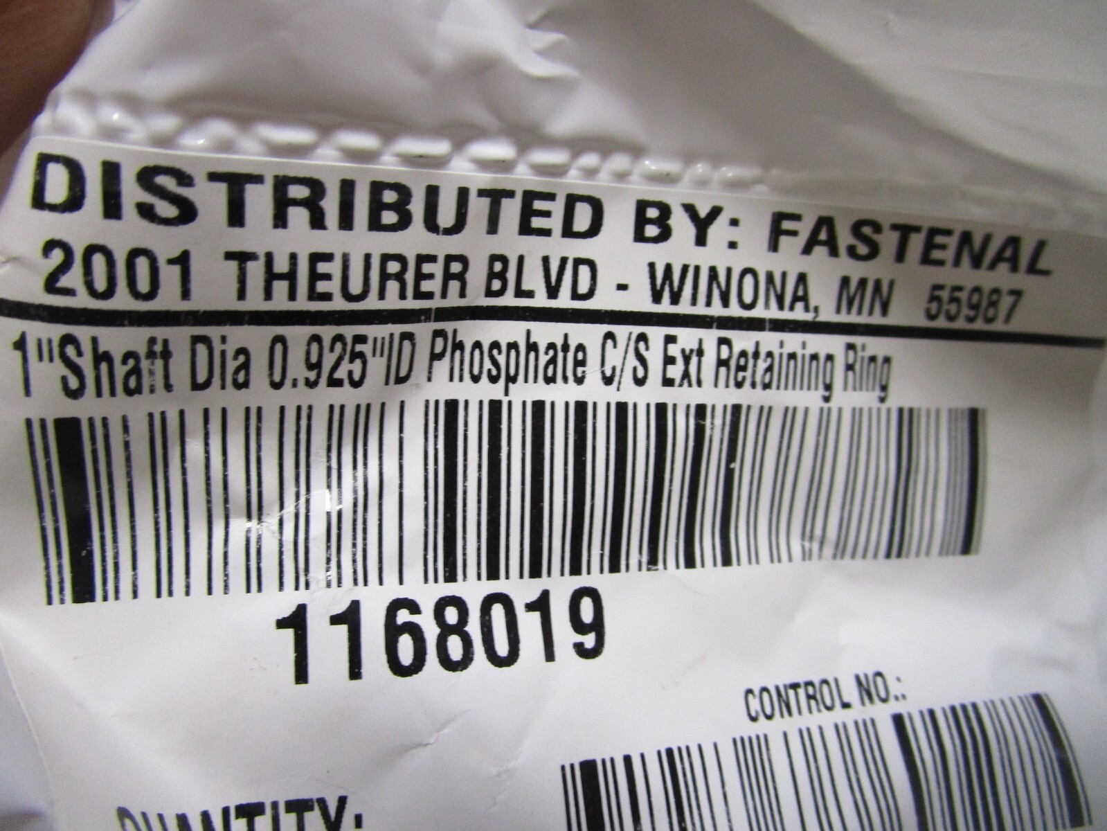 1″Shaft Dia 0.925″ID Phosphate C/S Ext Retaining Ring QTY 20