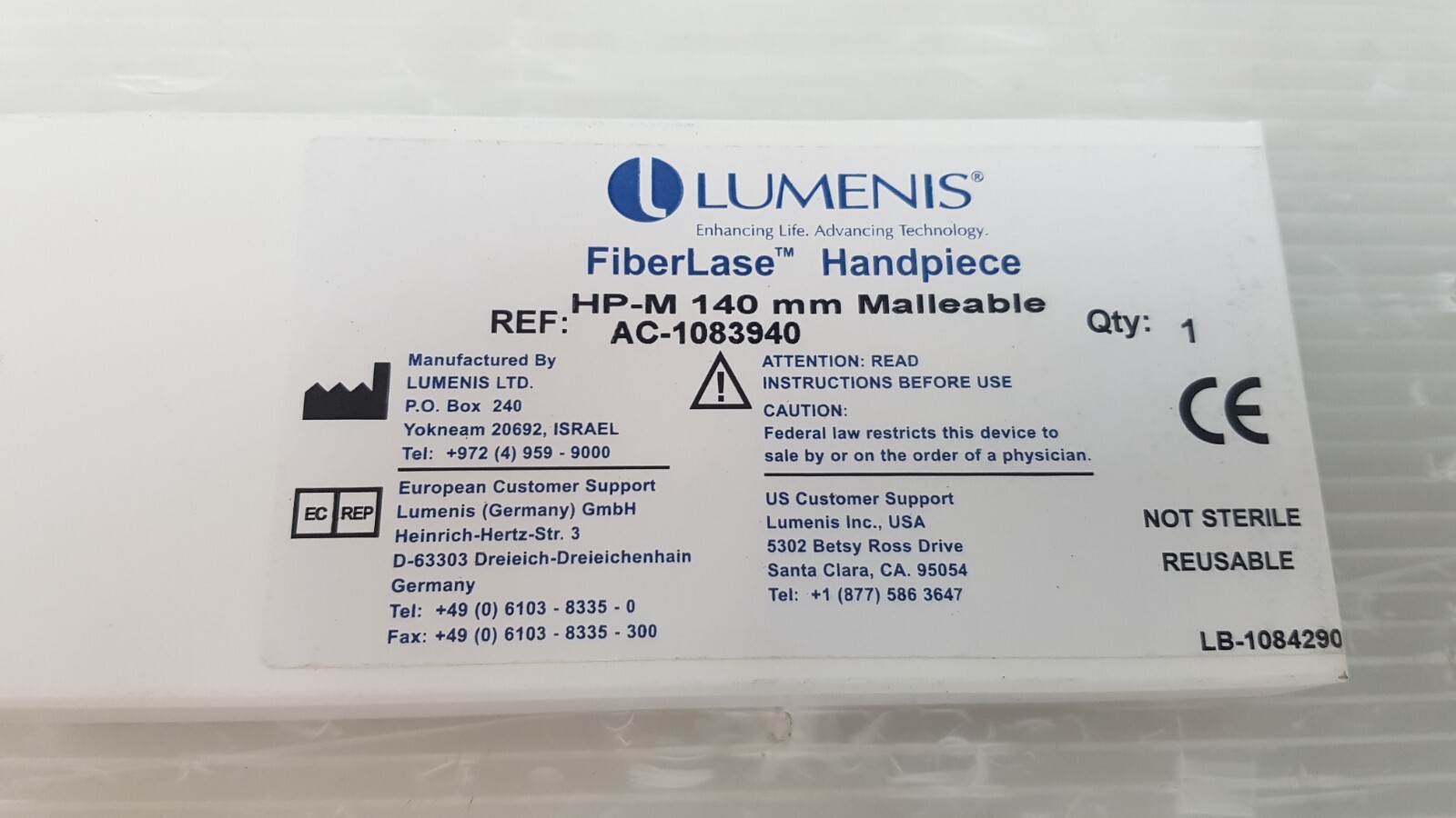 Lumenis FiberLase Handpiece; HP-M 140mm Malleable AC-1083940 ; LB-1084290