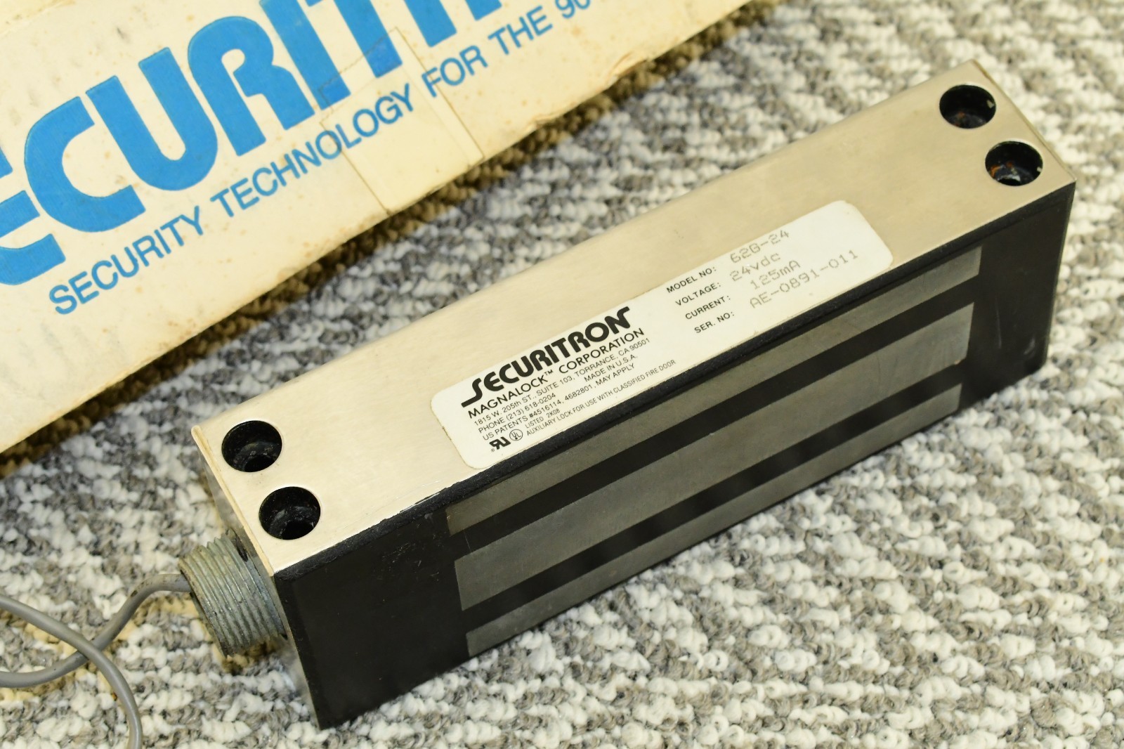 Securitron Electromagnetic Door Lock 24VDC Magnalock 1200Lbs Model 62G-24 125ma