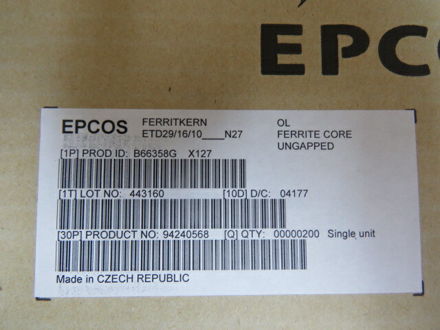EPCOS B66358GX127 Qty of 40 per Lot Uncoated N27 Ferrite Core ETD Type 30.60mm