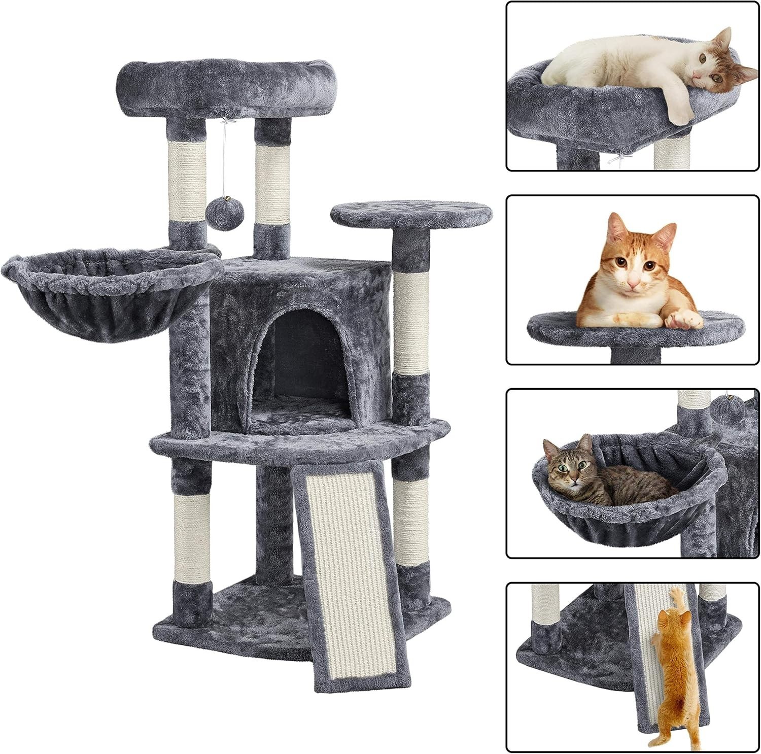 Topeakmart Medium Plush Cat Tree for Small Kittens, Dark Gray