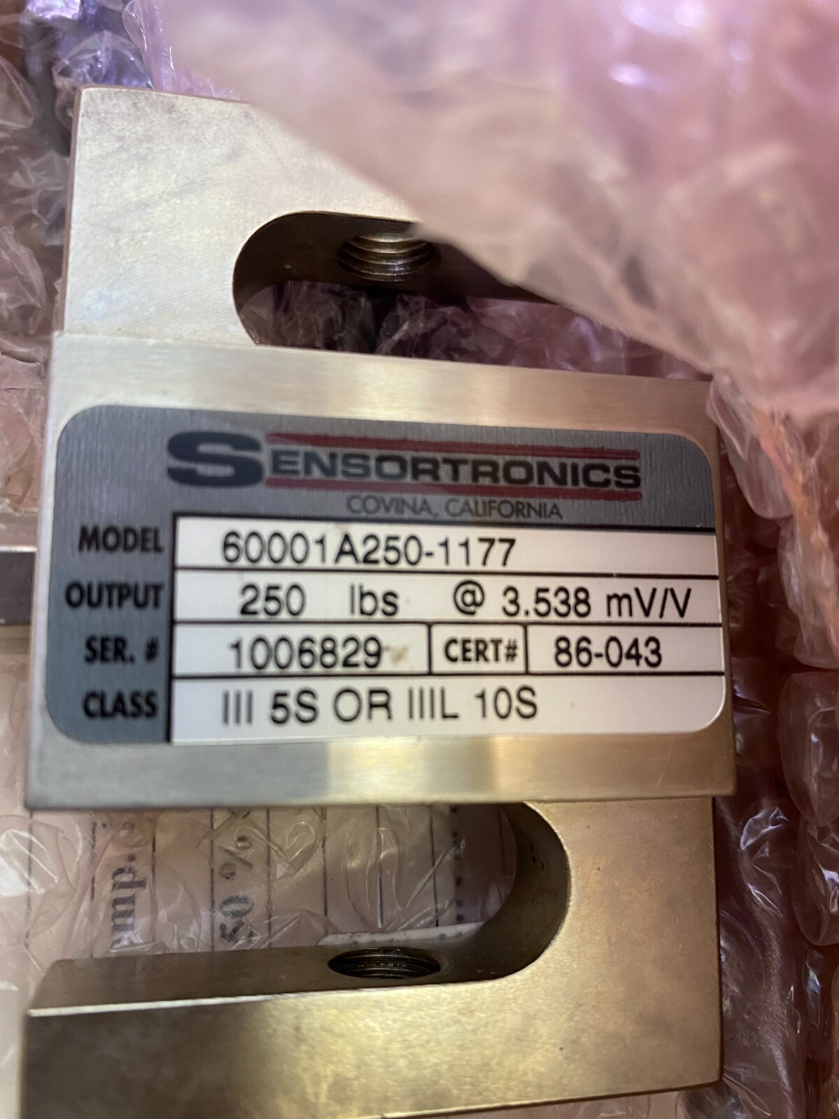 Load Cell, SENSORTRONICS 60001A250-1177, Output 250 pds @ 3.538mV/V,
