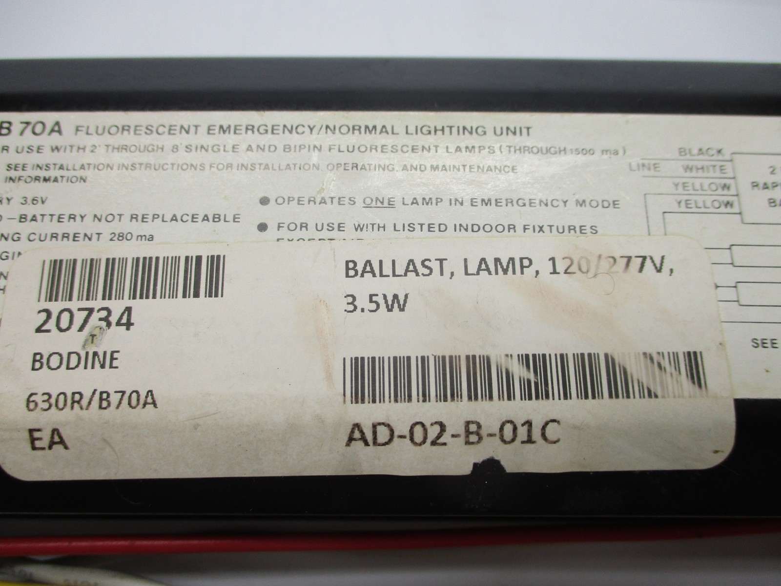 BODINE 630R/B70A BALLAST UNMP