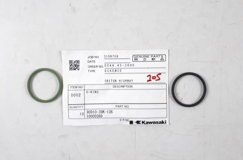 O-Ring P/N 90910-39K-136 10000369 For Kawasaki 8S60MCE Genuine Parts (PACK 15)