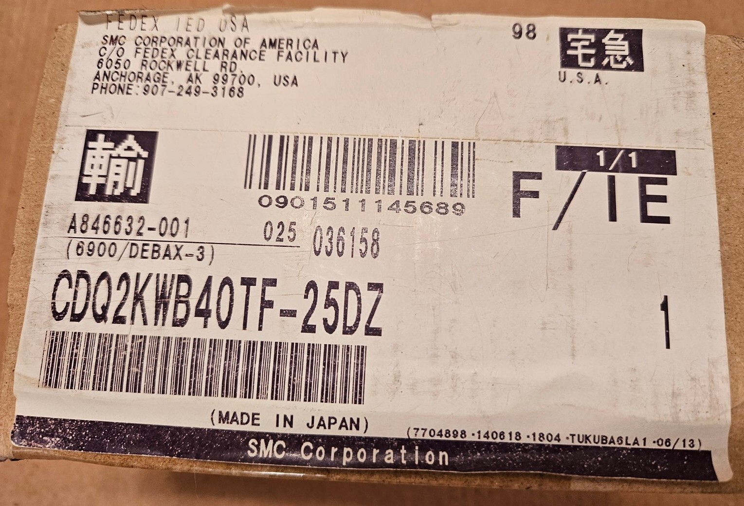 SMC CDQ2KWB40TF-25DZ Double Rod, Non-Rotating Compact Cylinder, NEW-In Box
