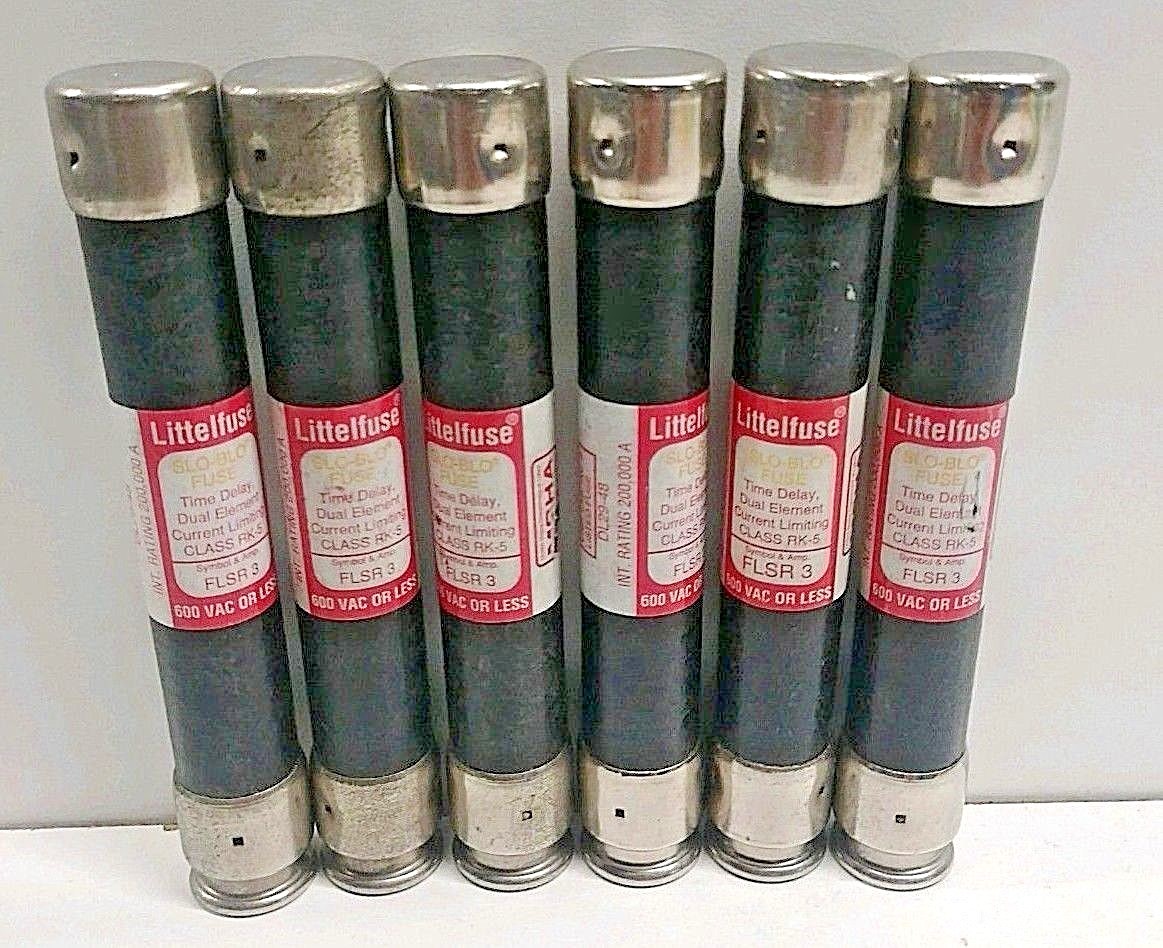 LOT OF (6) NEW OLD STOCK! LITTELFUSE 3 AMP 600V RK-5 FUSES FLSR-3