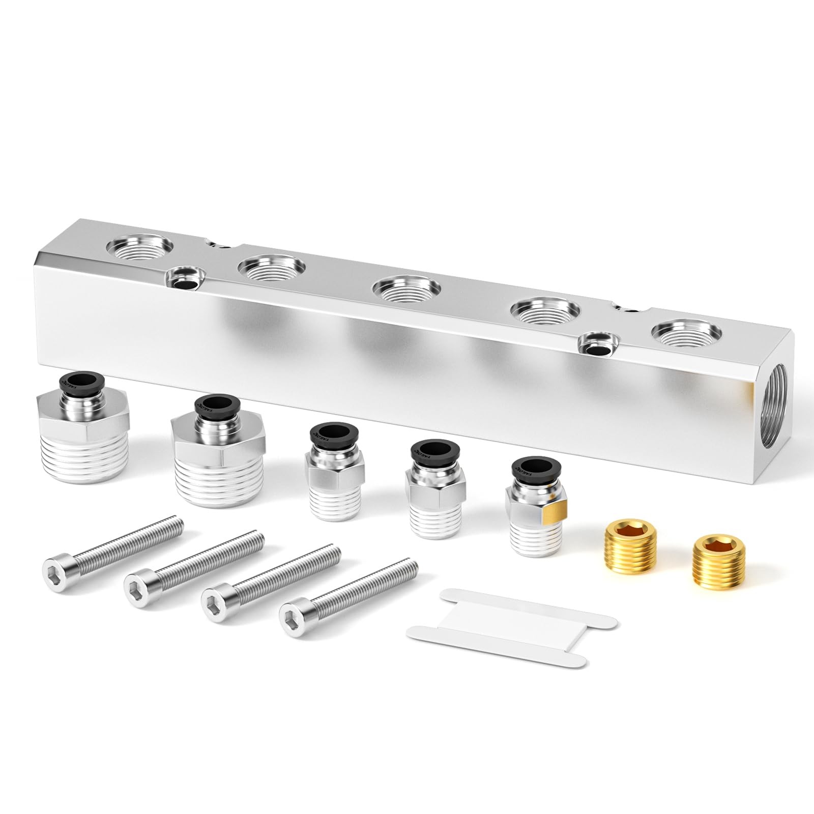 Silver 1/2 Inch NPT Input 1/4 Inch NPT Output 5 Way Aluminum Manifold Block