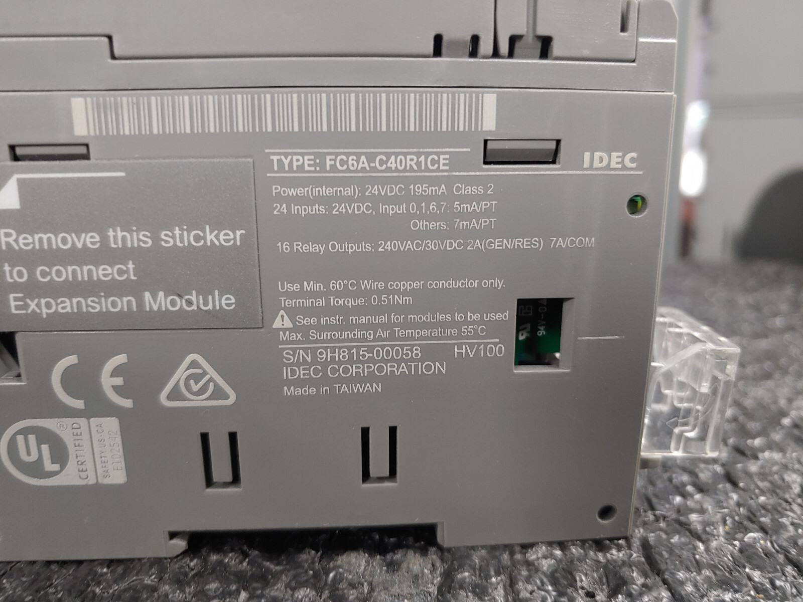 IDEC FC6A-C40R1CE 40IO CPU 24VDC Relay FC6A MicroSmart PLC