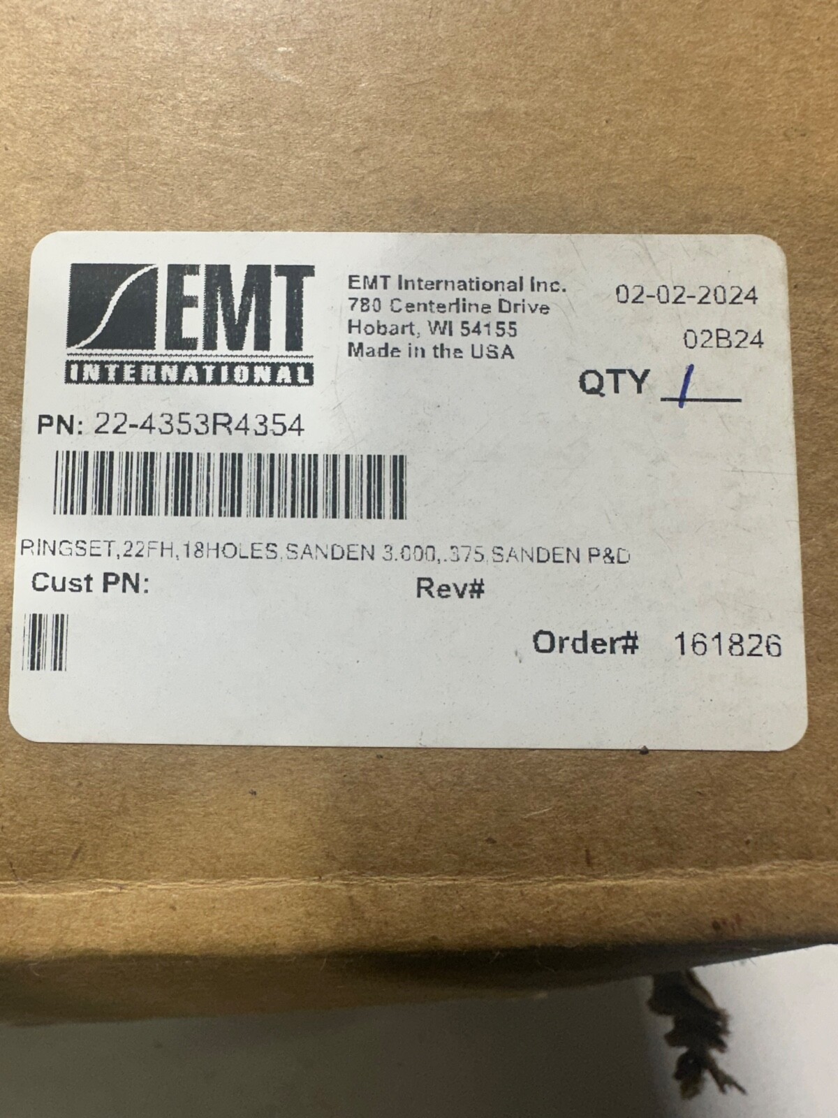 EMT 22-4353R354 Ringset, 22FH, 18 Holes, Sanden 3.000, .375 New