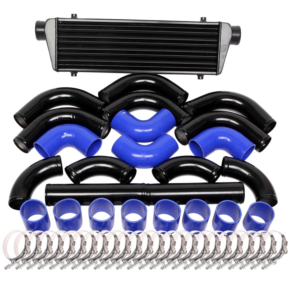 Universal 12 pcs 2.5′ Blue Coupler+ Black Piping+ Intercooler Kit+T-Bolt Clamps