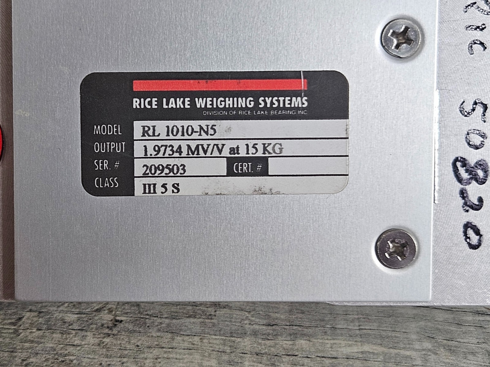 Rice Lake weighing systems RL 1010-N5 – 1.9734 MV/V at 15 KG