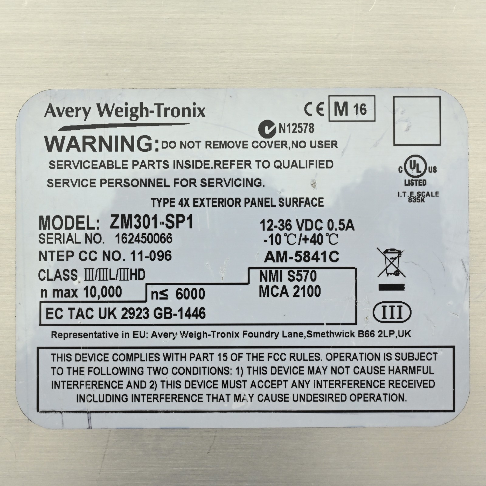 Avery Weigh-Tronix ZM301-SP1 Weight Indicator 12-36VDC 0.5A