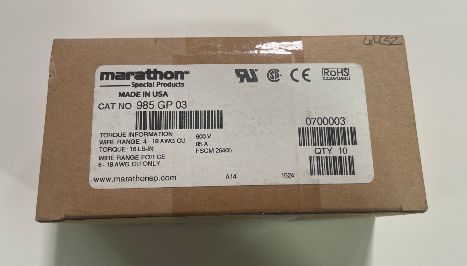 NEW 10 pcs MARATHON / KULKA 985-GP-03 Heavy Duty Terminal Block 6P 600V 4-18AWG