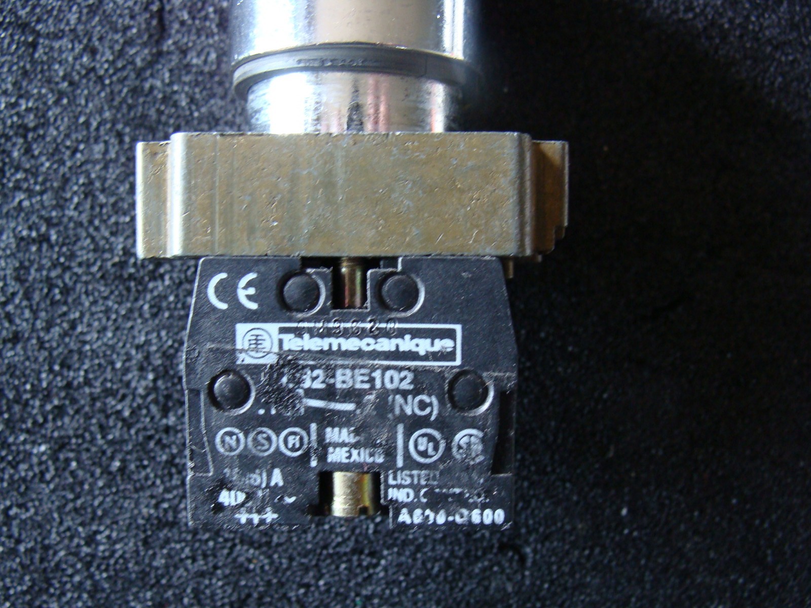 Telemeoanique 2-BE102 emergency stop button. Made in Mexico.