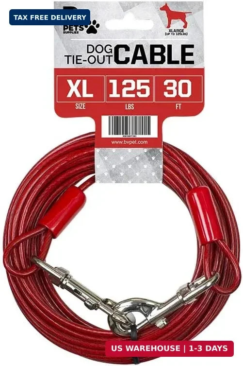 BV Dog Tie Out Cable 30 Feet – Heavy Duty Dog Lead Up to 125 Pounds – Reflective