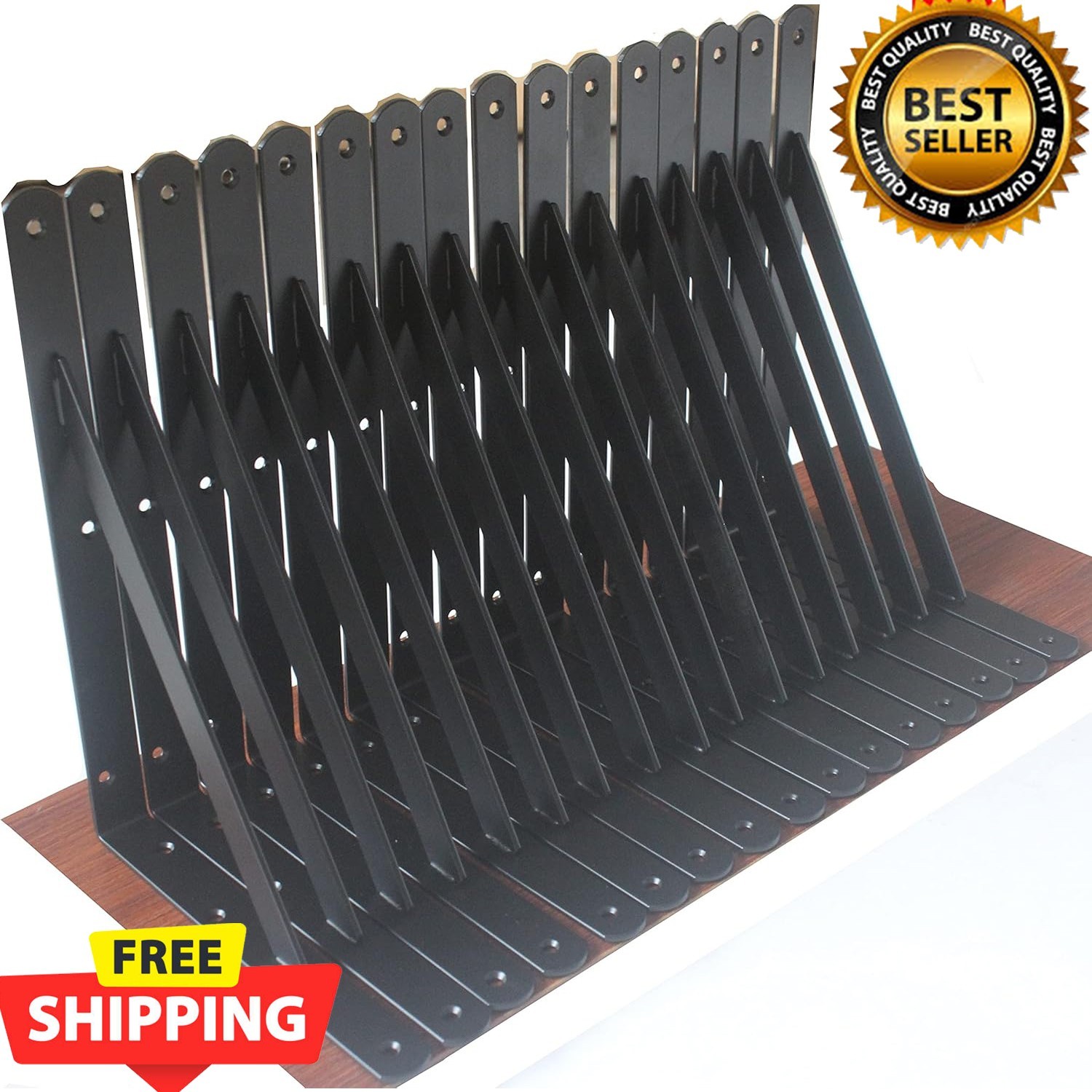 12 Pack Black Heavy Duty Shelf Brackets 12x8in Metal L Brackets w/ Screws
