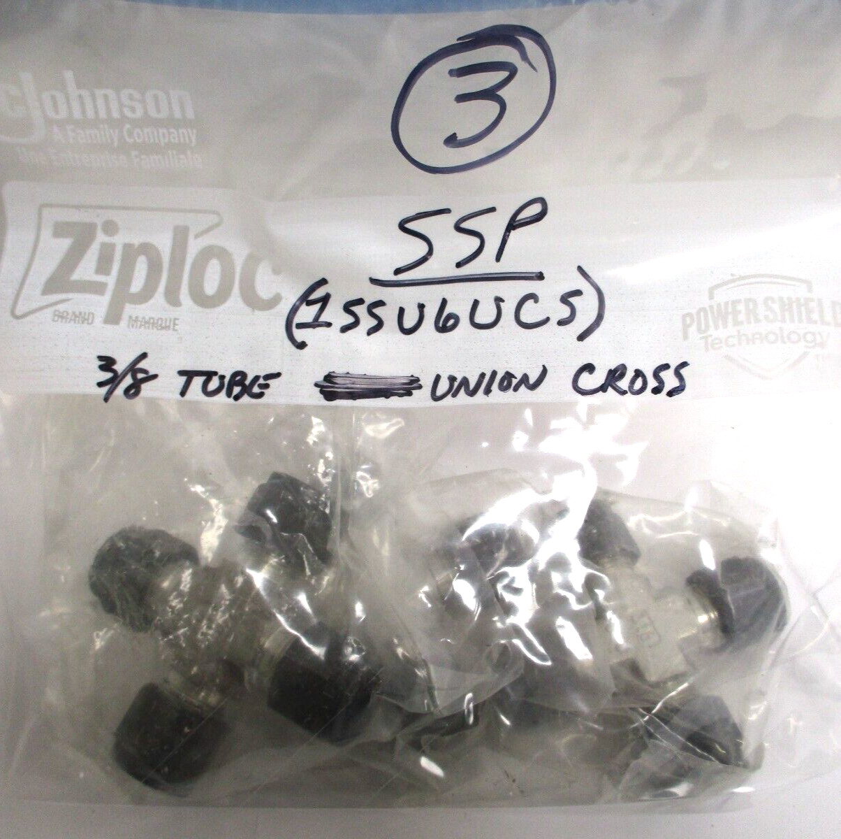 SSP , UNILOK , 1SSU6UCS , SST 3/8″ TUBE UNION CROSS , LOT OF 3 , SURPLUS