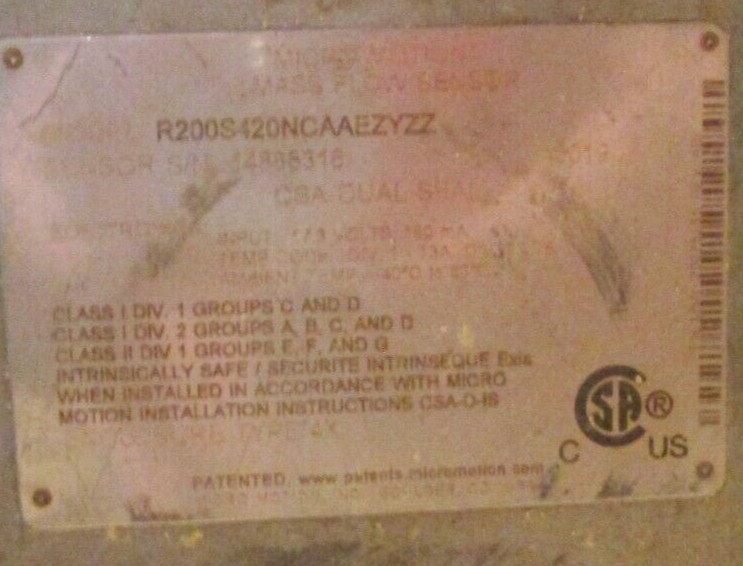 MICRO MOTION, 2″ X 1-1/2″ 600#, R200S420NCAAEZYZZ, 2700I12ABAEZZZ, USED