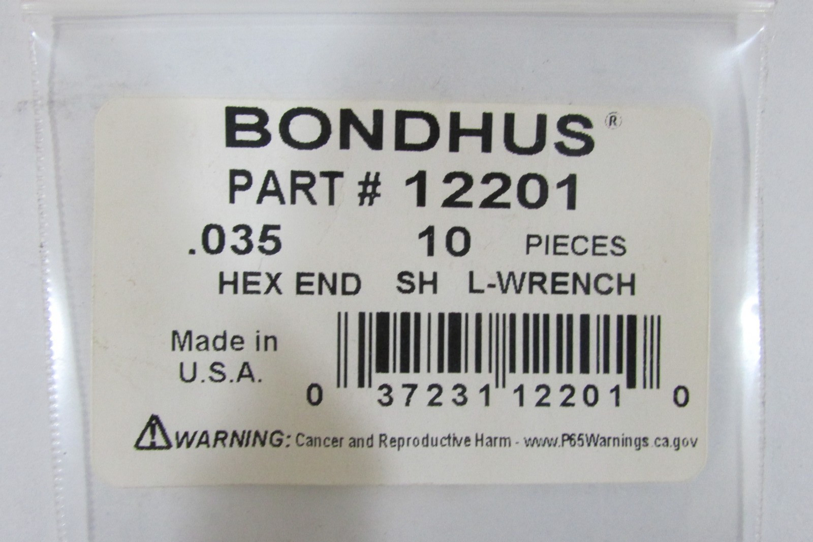 Eklind Hex L Key L-Handle Long Arm Series, Bondhus Hex-End L-Wrench 0.35 inch