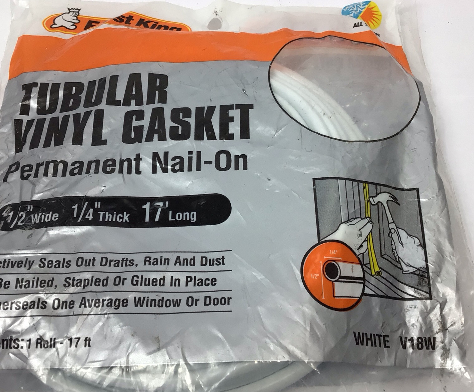 Door Seal-Tubular Vinyl Gasket Permanent Nail-In Frost King V18W