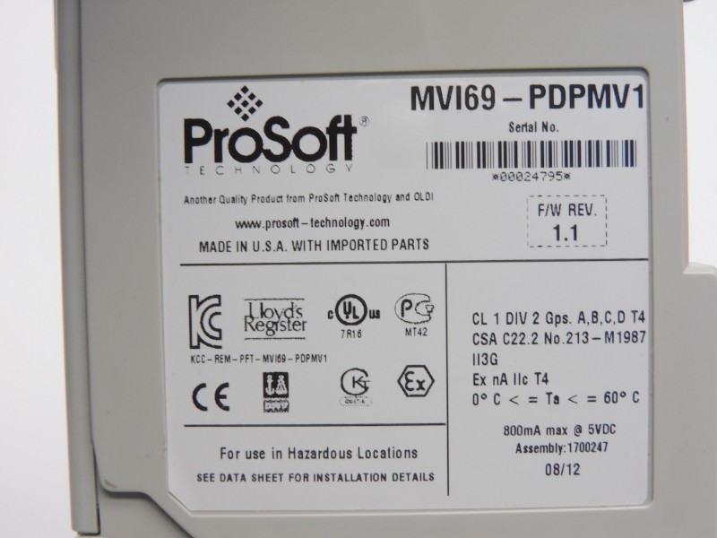 PROSOFT TECHNOLOGY MVI69-PDPMV1 F/W 1.1 5VDC NSNP