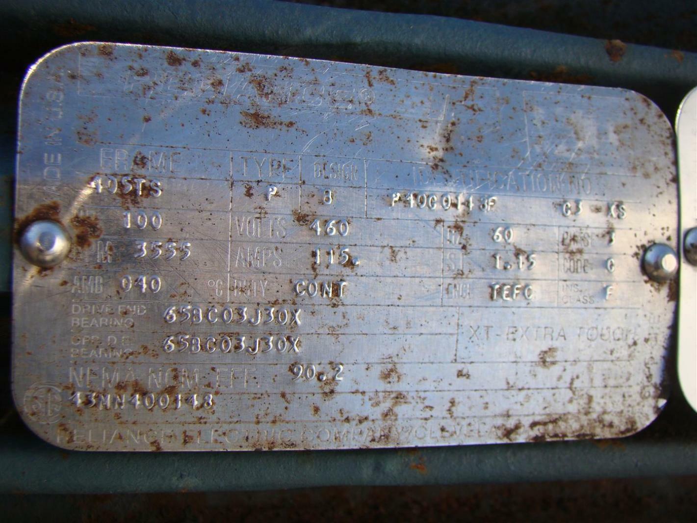 Centrifugal Pump 100HP Reliance Motor 460v 405T5 3535